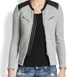 Iro Long Sleeve Ceylona Knit Leather Trim Zip Up Jacket Gray Women's FR 38 /US 6